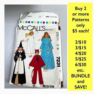 Kids Costume Pattern 7231 - Angel, Devil, Prince/princess, Witch- Cut-size 10-12